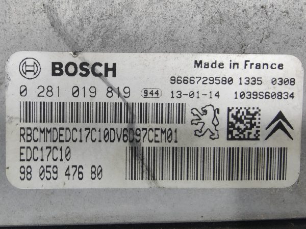ECU de motor Peugeot Citroen 1.6 HDI 2013, Ref: 10854-K3B1