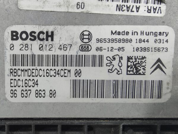 ECU de motor Peugeot 207 1.6 HDI , Ref: 8082-K3B3